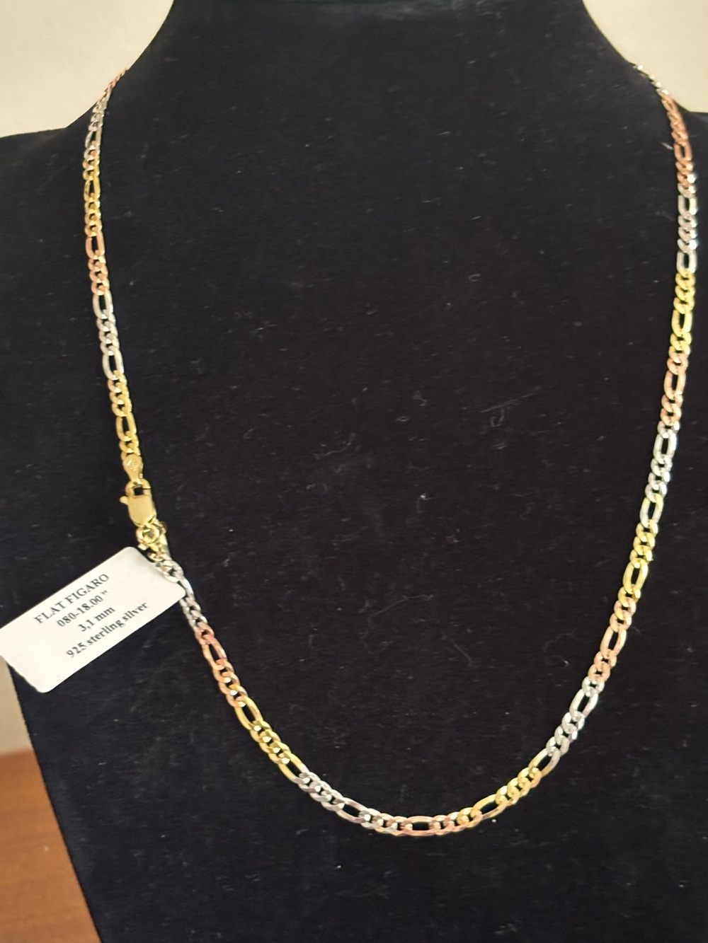 Tri-Tone Figaro Necklace in Yellow, Rose & White Tones